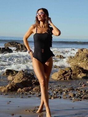 Trindy Clozet Boutique Black One-Shoulder Ruffle Belted One-Piece Swimsuit